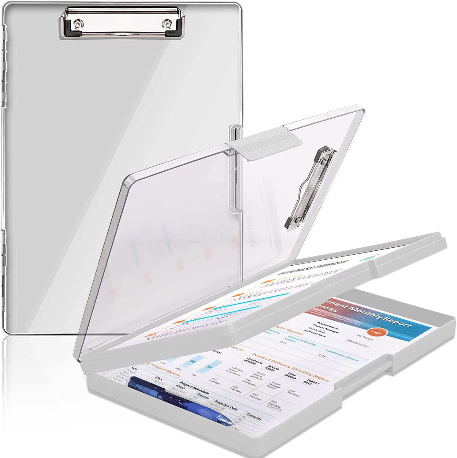 Clipboard with Storage, Heavy Duty Clip Boards, Clear Visible Top Panel
