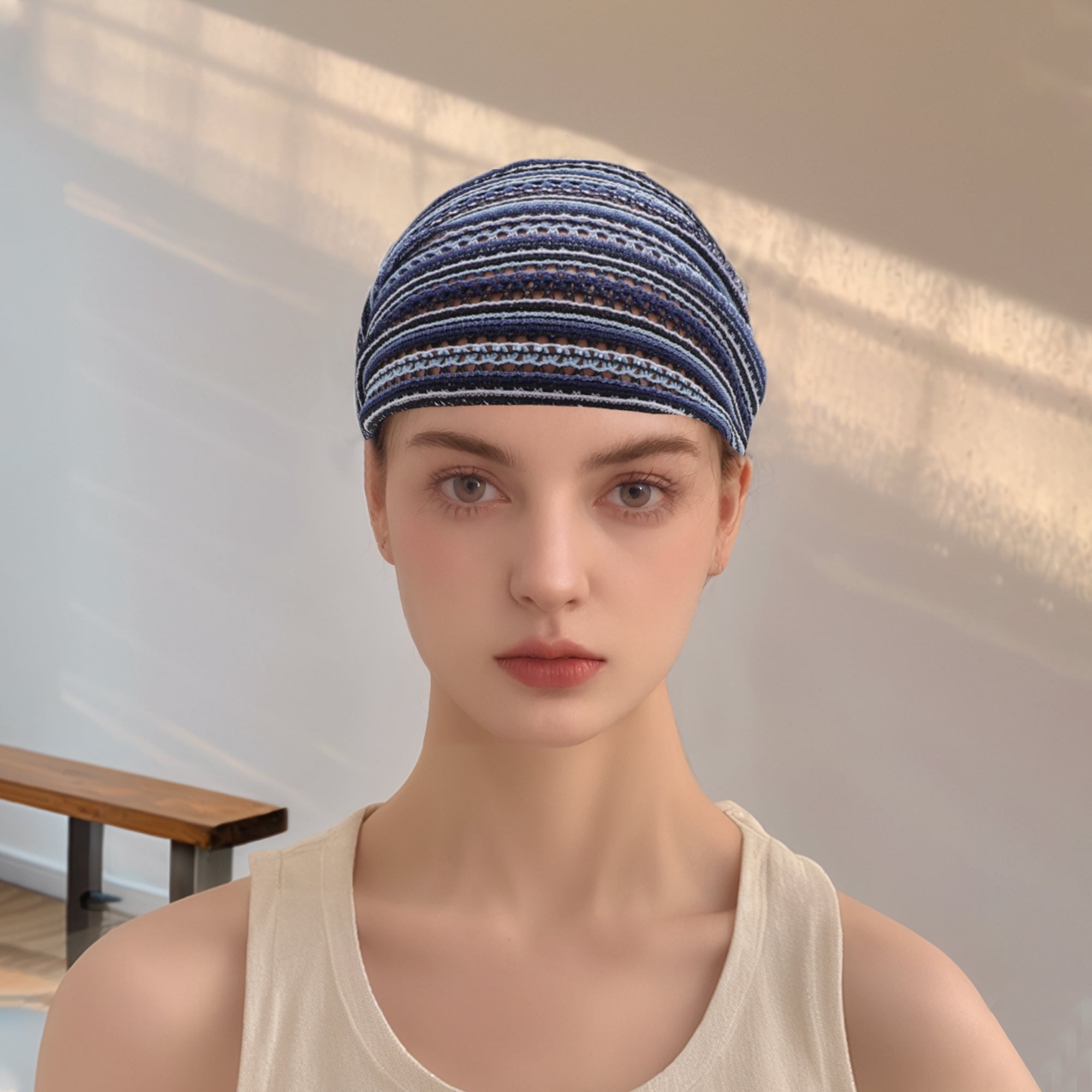 Unique Bargains 1pc Fashion Stripes Wide Headwrap 9.45"x6.69" Blue