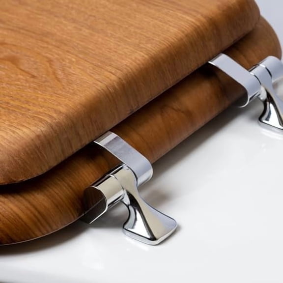 Mayfair Natural Oak Veneer Toilet Seat with Chrome Hinges, Round, Wood