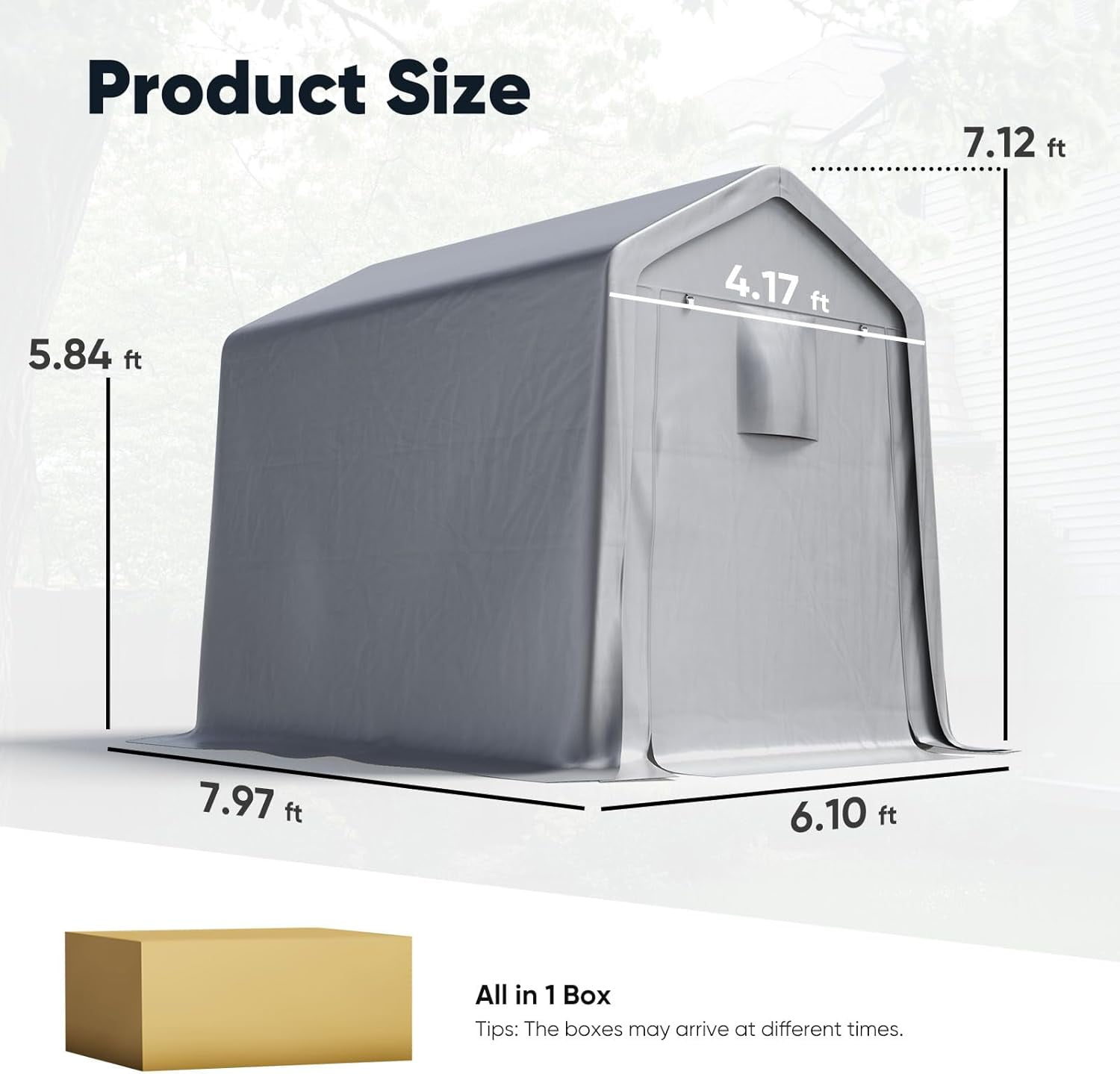 Quictent 6x8FT Carport Shelter with Roll-Up Mesh Windows & Reinforced Frame, Portable Garage Canopy for Motorcycle Storage, Silver Gray