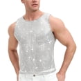 thumbnail image 2 of Kalauyu Men's Rhinestone Mesh Sleeveless Tank Tops Sheer Striped Fishnet Summer Club Party Shiny Nightclub Tees, 2 of 9