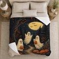 thumbnail image 5 of Whimsical Spooky Forest Scene Friendly Ghosts Glowing Jack-O'-Lanterns, Festive Halloween Scene, Warm Flannel Blanket for Cabin and Lodge, Art Lovers Halloween Gift, Festive Home Decor, 5 of 9