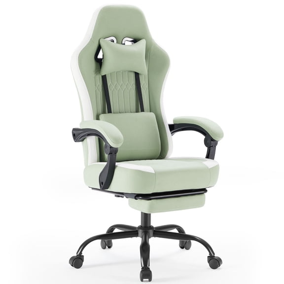 Casabay Ergonomic Gaming Chair with Footrest, High Back Office Chair with Adjustable Height & Removable Headrest, Comfortable Computer Chair for Gaming Room, Bedroom, Green