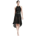 thumbnail image 1 of Xnihocha Costume de Danse Lyrique pour Femme Robe Asymétrique Froncée avec Strass Justaucorps à Jupe de Danse Moderne Noir TG, 1 of 7