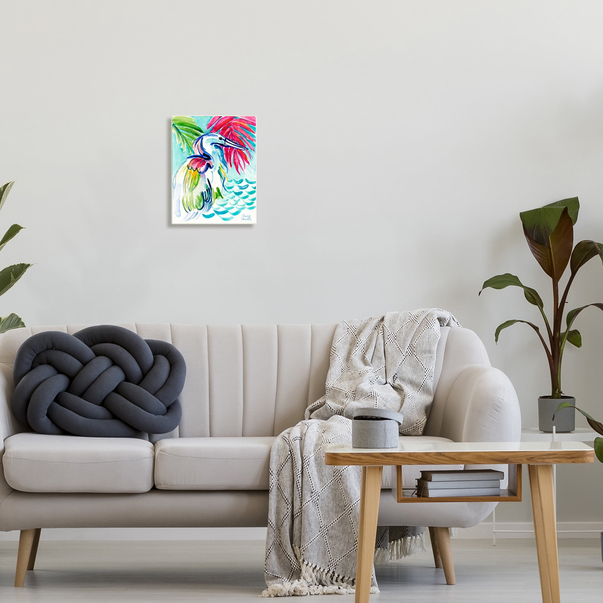 Water Crane Bird Tropical Waves Vibrant Pink Palm 10 in x 15 in Framed Painting Art Print, by Stupell Home Décor