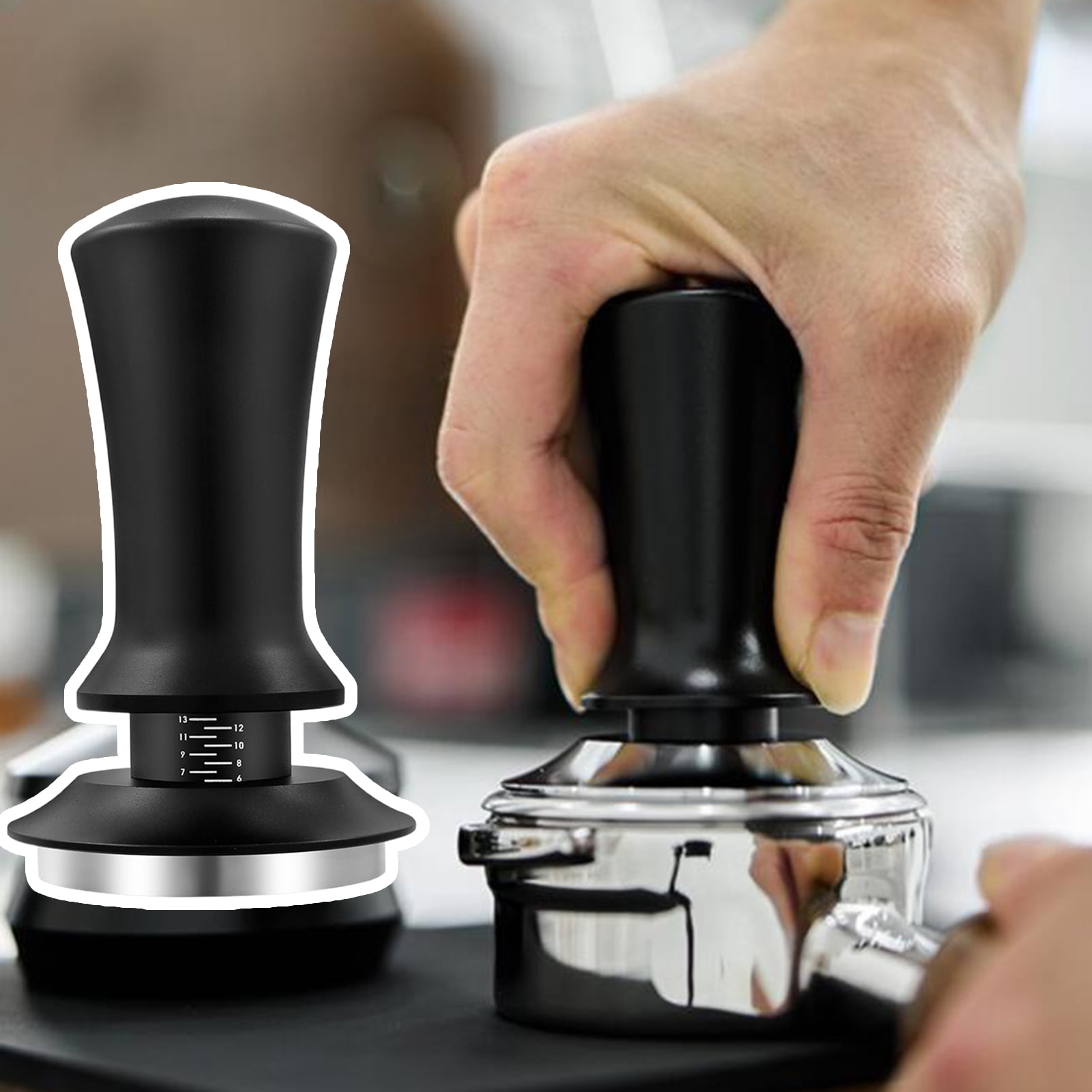 Espresso Tamper with Scale Spring Loaded Automatic Rebound Flat Base