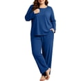 thumbnail image 5 of vdgthytj Plus Size Loungewear Sets for Women Ribbed Long Sleeve Crewneck Tops Straight Leg Pants Fall Sleepwear 2 Piece Outfits(X-Large,Blue), 5 of 9