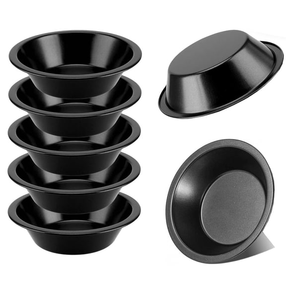 5 inch Mini Pie Pans,Bexikou 6-Piece Small Round Cake Pan,Reusable Nonstick Carbon Steel Pie Tins for Baking Small Desserts and Pizzas