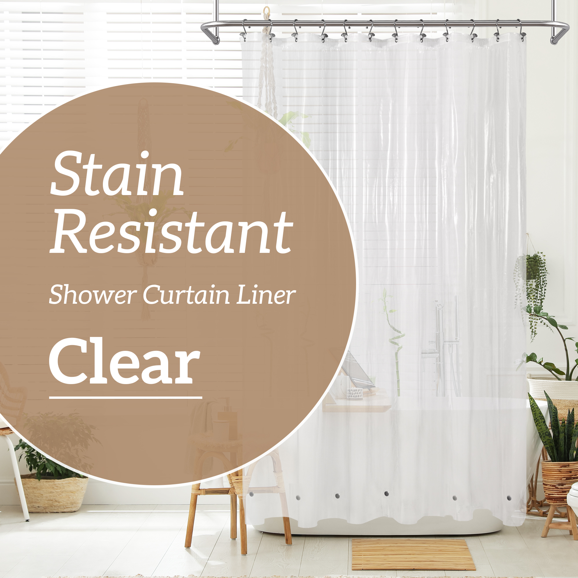 Barossa Design Clear PEVA Shower Curtain Liner, 72" x 72" photo 8