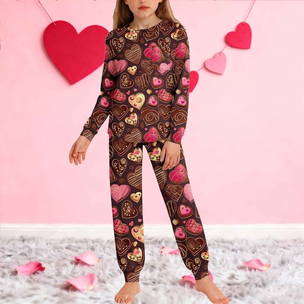 Conjuntos de blusa y camisa de manga larga con cuello redondo para niños y niñas de 5 a 14 años con estampado y bolsillo. Conjunto de top y pantalón de manga larga.