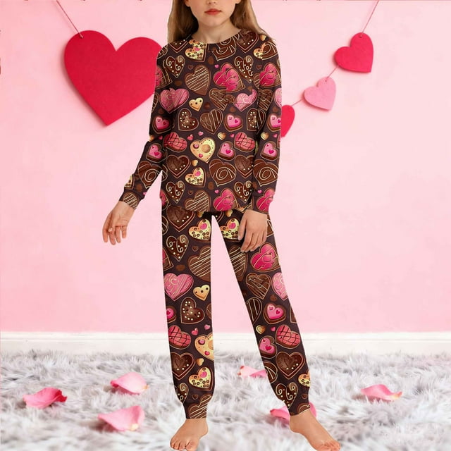 Conjuntos de blusa y camisa de manga larga con cuello redondo para niños y niñas de 5 a 14 años con estampado y bolsillo. Conjunto de top y pantalón de manga larga.