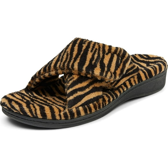 Vionic Women's Indulge Relax Slipper - Ladies Comfortable Cozy Adjustable House Slippers with Concealed Orthotic Arch Support Tiger 8 Medium US