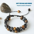 thumbnail image 3 of 2pcs Triple Protection Bracelet Natural Black Obsidian Tigers Eye Hematite 8mm Beads Crystal Bracelet Healing Bracelets for Men Women Bring Prosperity Luck and Health, 3 of 9