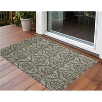 HomeRoots 563889 2 x 3 ft. Taupe & Beige Damask Washable Non Skid Indoor Outdoor Rectangle Machine Woven Area Rug