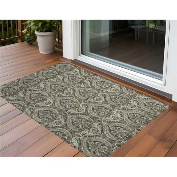 HomeRoots 563889 2 x 3 ft. Taupe & Beige Damask Washable Non Skid Indoor Outdoor Rectangle Machine Woven Area Rug
