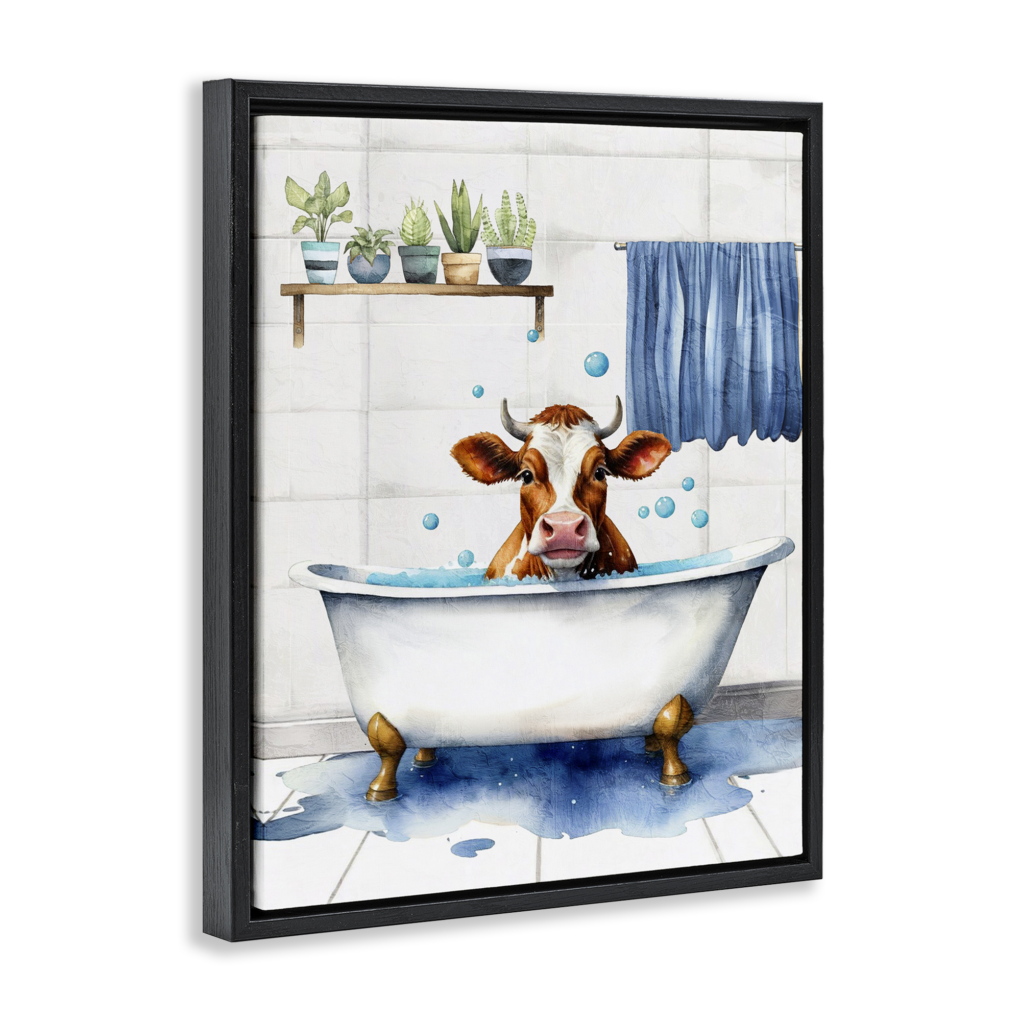 Stupell Industries Cattle Bathtime Suds Bath & Laundry Painting Black Floater Framed Canvas Art Print Wall Art, 25 x 31
