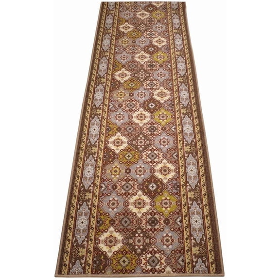 Extra-Long Low Pile Runner Rug Skid Resistant Backing Rug Runner Traditional Geometric Design Cut to Size Roll Runner Rugs - 7 Feet x 32 Inch