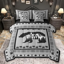 Feelyou Western Jungle Bear Bedding Comforter Set 7pcs, Grey Triangle Aztec Queen Bedding Sets, Woodland Wildlife Animal Reversible Queen Sheet Sets, Luxury Bedroom Decor
