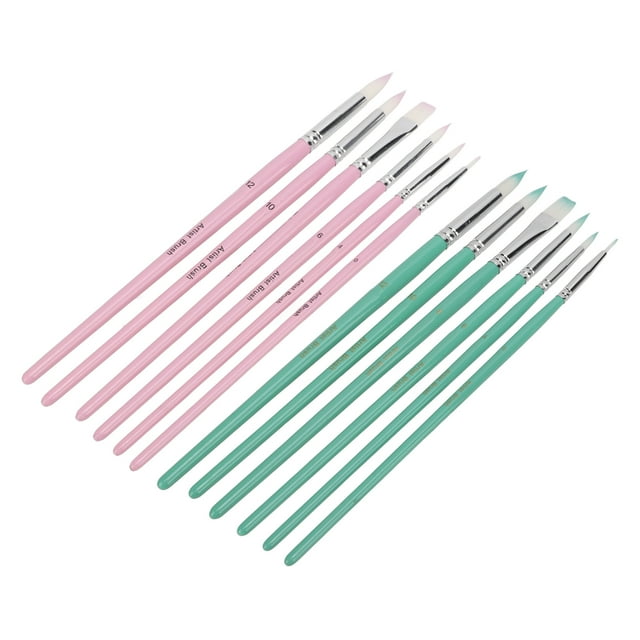 Nylon Paint Brush, Watercolor Brushes Nylon Wool Material Different Colors Washable Cleanable Durable Wearable Light Weight 12pcs For Art Coloring For Gift Pink + Blue Green,Blue
