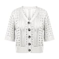 thumbnail image 5 of COMVALUE Women's Crochet Cardigan Sweaters Lightweight Summer Boho Open Front Knit Shrug 1/2 Sleeve Beach Cover Up White L, 5 of 5