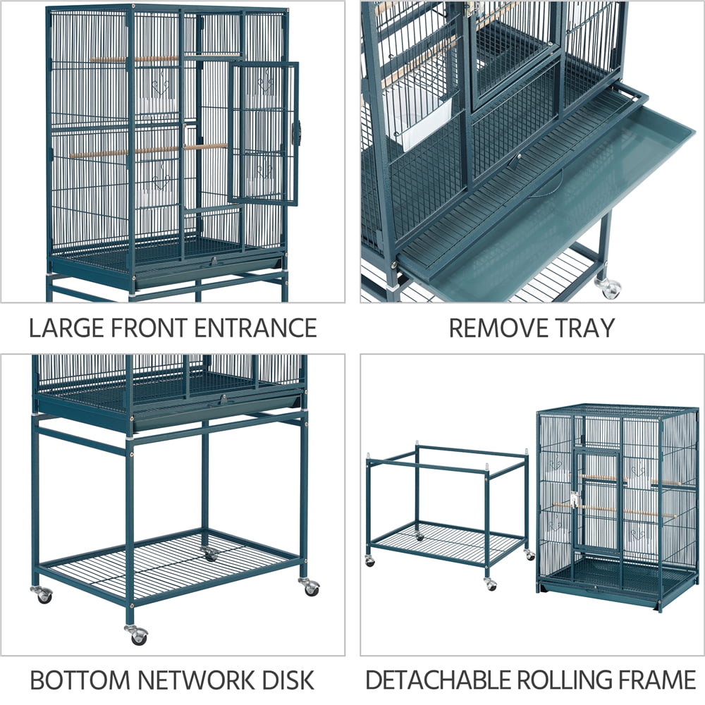 Alden Design 54" Metal Rolling Bird Cage with Detachable Stand, Navy Blue