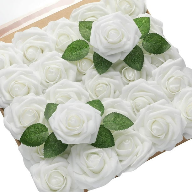25pcs Artificial Roses Flowers Real Looking Fake Roses Artificial Foam