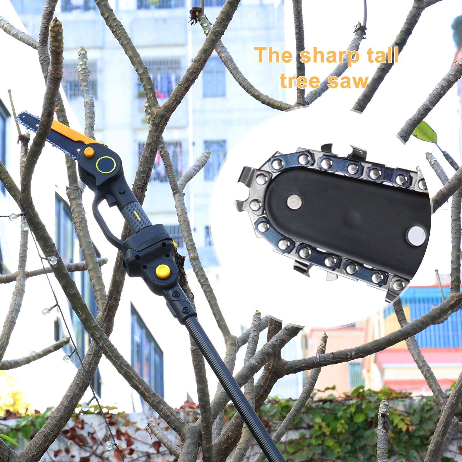 Fompes 2-in-1 Cordless Pole Saw & 6" Mini Chainsaw 4.9-7.5FT Telescoping Branch Cutter with 2PCS 2.0Ah Batteries and a Charger Brushless Pole Saw for Tree Trimming Wood Cutting