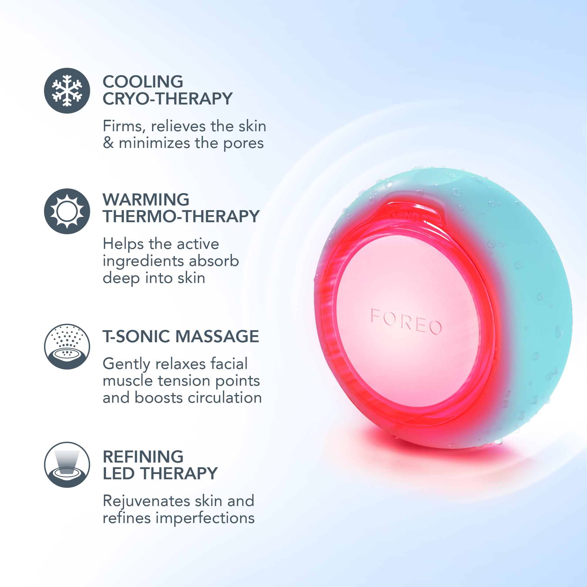 FOREO UFO™ 3 Smart Facial Device, LED Light, T-Sonic Massage, Thermo-Therapy, Arctic Blue, Silicone