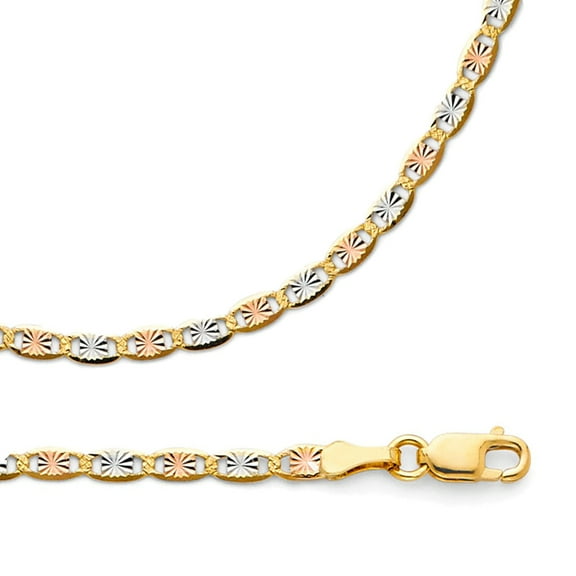 Valentino Chain Solid 14k Yellow White Rose Gold Necklace Star Diamond Cut Thin Multi, 2.1 mm - 16 inch