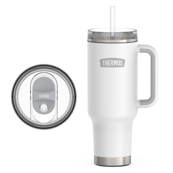 Thermos 40 oz Stainless Steel Cupholder Mug w/ Straw White