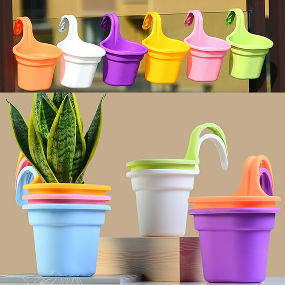 SPRING PARK Metal Iron Hanging Flower Pots, Balcony Planter with Detachable Hook, Durable Herb Pots Perfect for Fence