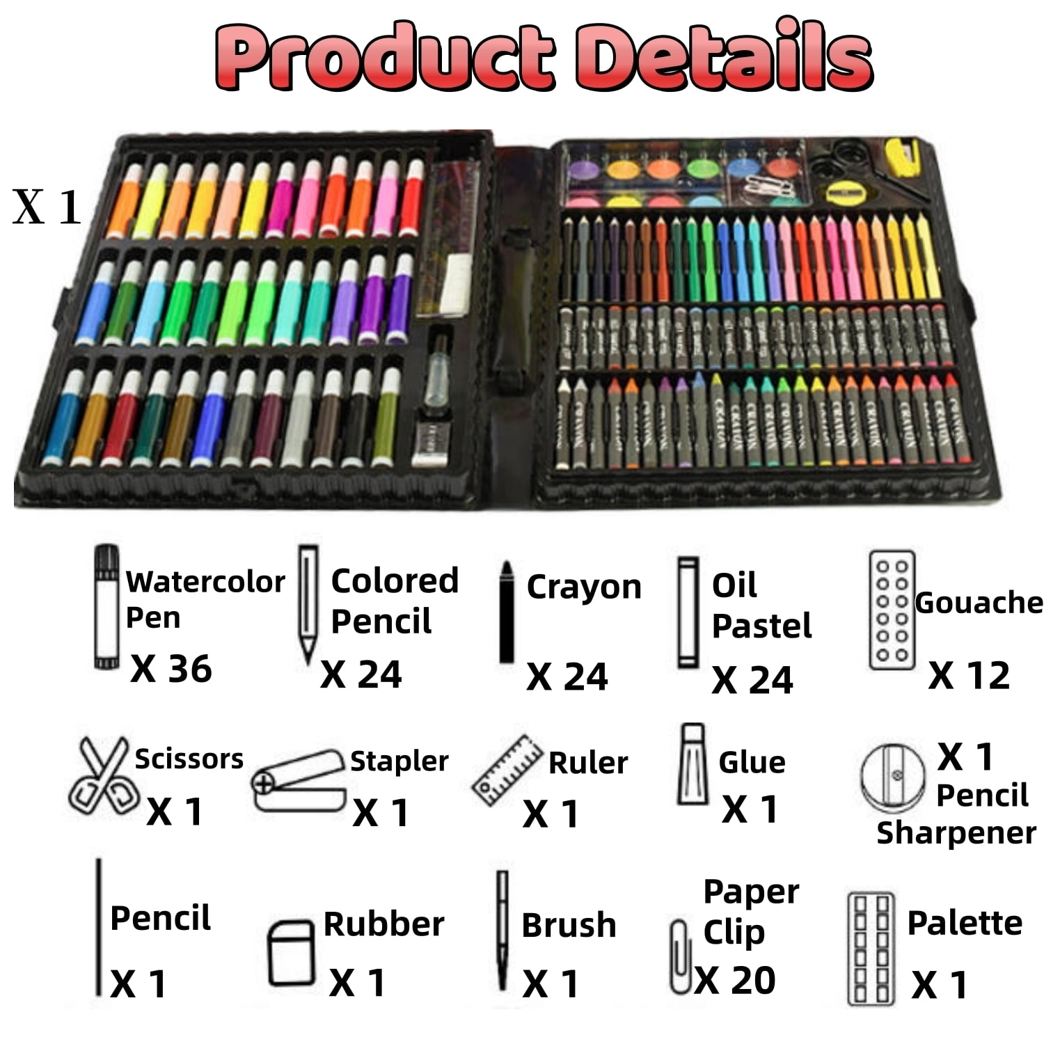 Topboutique Art Set for Kids,Portable Art Supplies Drawing Set,150 Piece Painting & Drawing Supplies Kit,with Markers/Watercolor Cakes/Color Pencils and so on,Ideal Gift for Christmas New Year