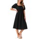thumbnail image 4 of INSPIRE CHIC Vestidos de Ojal para Mujeres con Cuello Cuadrado, Manga Corta Abullonada, Casual, Corte A, Vestido Midi de Verano, S Negro, 4 of 6