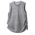 thumbnail image 2 of KeShDi Men's Linen Tank Tops Vest Tops Wide Strap Men's Exercise Close-fitting V Neck Fitness Short-sleeved Tank Top Dark Gray S, 2 of 4