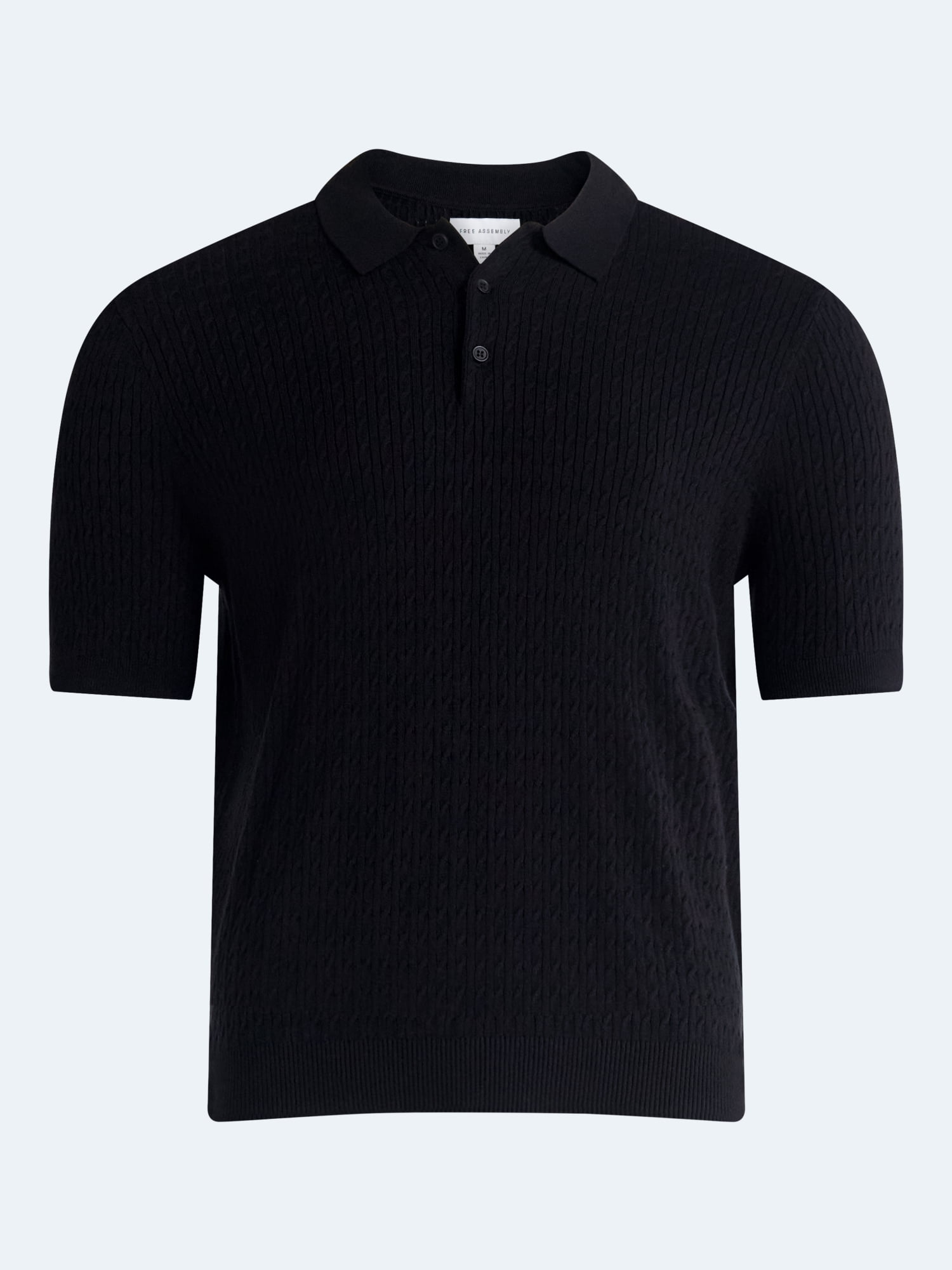 Free Assembly Men's Cozy Yarn Cable Knit Polo Sweater with Short Sleeves, Sizes XS-3XL