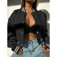 thumbnail image 4 of Women Mock Neck Long Sleeve Button Cropped Leather Jacket Casual Biker Moto Jacket Fall Outerwear Black S, 4 of 5