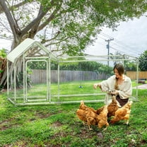 Outdoor Metal Walk-in Chicken Coop  Poultry Cage with Chicken Hen House with Waterproof & Anti-UV Cover