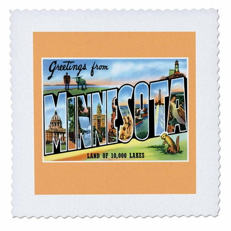 Land Postcard - 3dRose Greetings from Minnesota Land of 10,000 Lakes Scenic Postcard - Quilt Square, 6 by 6-inch