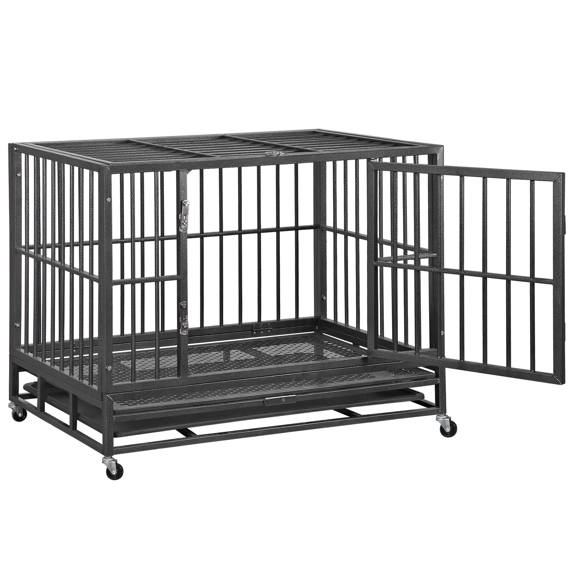 SuperDeal Heavy Duty Pet Dog Cage Strong Metal Crate Kennel Playpen with Wheels and Tray