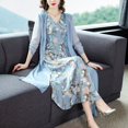 thumbnail image 3 of Flowy Été Robes-Femmes 2023 Élégante Robe en Mousseline de Soie V-Cou Manches Courtes Robe de Mariée Robe d'Invité, 3 of 7