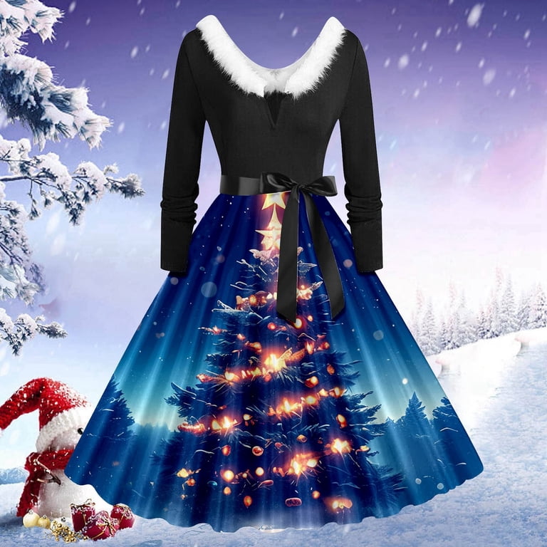 navy blue dress for baby girl RYDCOT Winter formal Dresses Women's Casual Crewneck Lantern Long Sleeve  Pullover Belt Solid Color Dress Sale