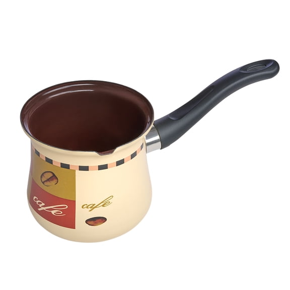 METALAC Cafe Enamel Turkish Coffee Pot 23.7 fl oz (700 ml) Cezve with Ergonomic Handle, Beige Brown