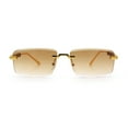 thumbnail image 3 of Luxury Beveled Lens Rich Art Retro Rimless Gangster Narrow Rectangle Sunglasses Gold - Brown, 3 of 8