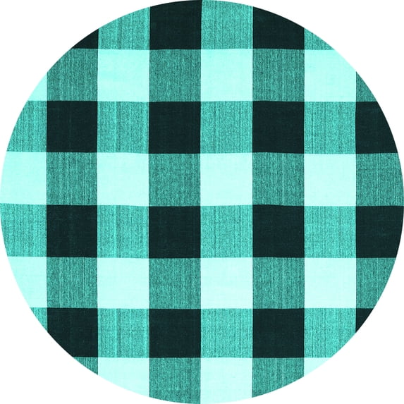 Ahgly Company Indoor Round Checkered Turquoise Blue Modern Area Rugs, 8' Round