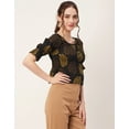 thumbnail image 3 of Moomaya Printed Cinched Waist Top, Half Sleeve Round Neck Retro Tops For Women, 3 of 9