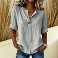thumbnail image 5 of MAFYTYTPR Women's Notched V-Neck Button Detail Roll Cuff Short Sleeve Blouses Spring Summer Solid Color Loose Casual Tops for Everyday Wear 1PC S-XXL, 5 of 8