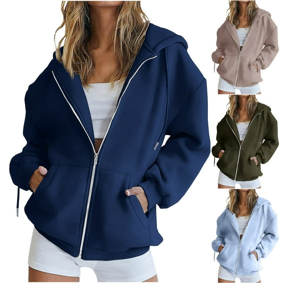 Ashirexll Zip Up Hoodie Women Womens Hoodies Pullover Winter Tops Womens Long Sleeve Tops Casual Winter Warm Hooded Solid Sweatshirt Coat Long Sleeve Top