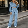 thumbnail image 7 of Women's Zip Up Cropped Jacket 2 Piece Loungewear Soft Velour Top Wide Leg Pants Sets with Pockets Loose Casual Tracksuit Y2K Streetwear Sky Blue, 7 of 7