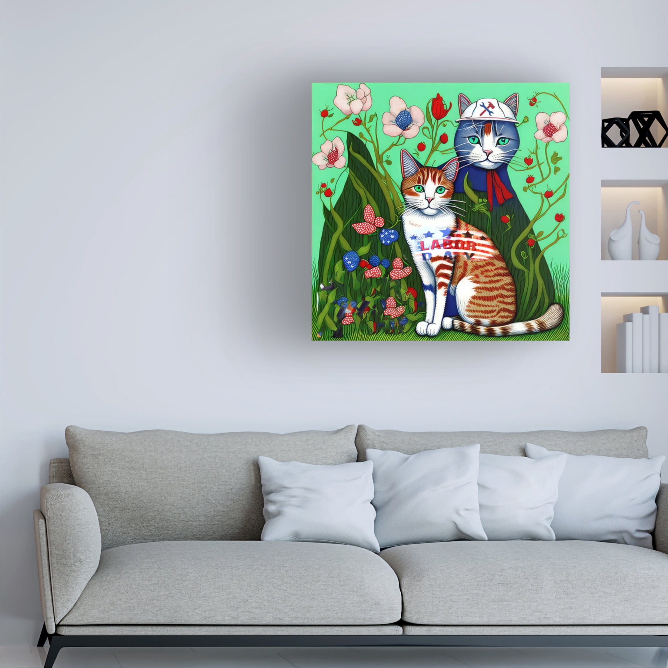 Canvas Wall Art - FootePrint Art 'Labor Day Kitties' Wall Art for Living Room, Bedroom, or Office Décor by Trademark Fine Art - 35 x 35 Inches