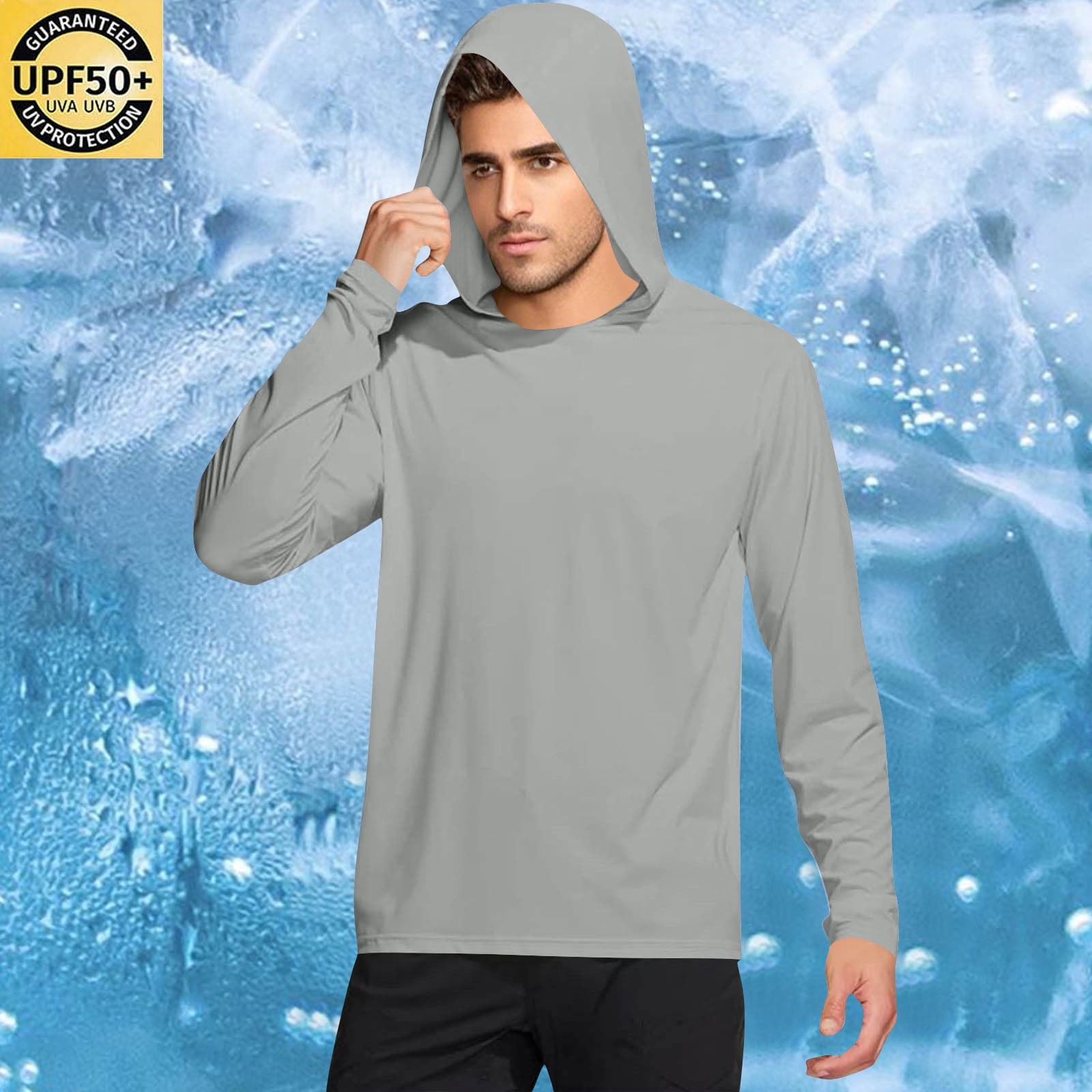 Nmnitkp UPF 50 Long Sleeve Men Cool & Breathable Sun Protection Shirts for Men Fishing Shirt with Mask UV Neck Gaiter Hoodie